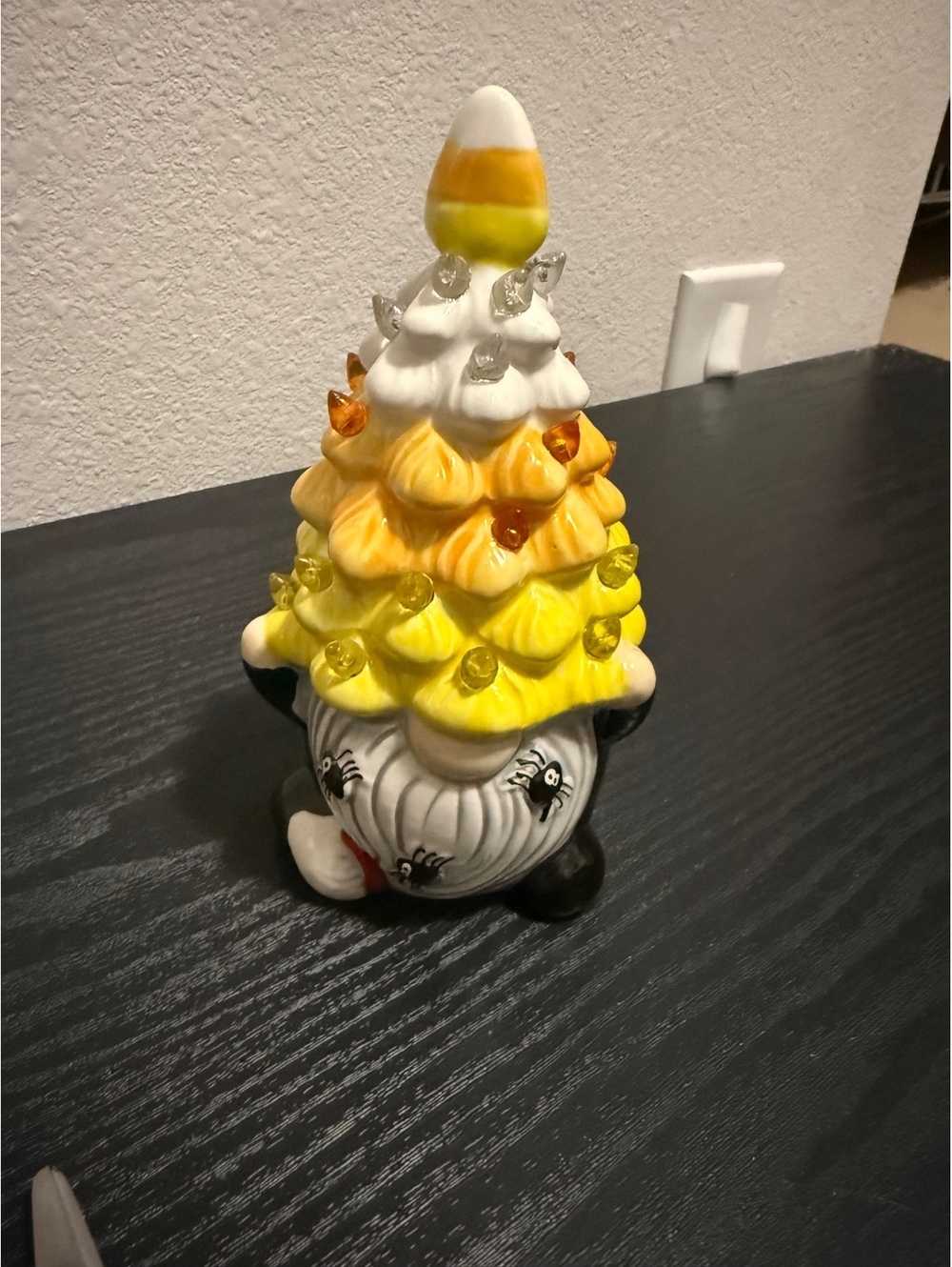 Halloween Ceramic Gnome Candy Corn Tree Spider Decor Figurine